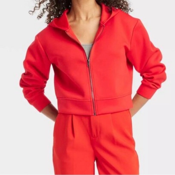 a new day Tops - a new day Cropped Zip Hoodie Red Long Sleeve Sweatshirt Size M NWT